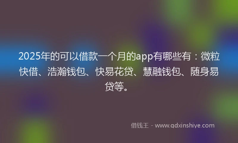 2025年的可以借款一个月的app有哪些有：微粒快借、浩瀚钱包、快易花贷、慧融钱包、随身易贷等。