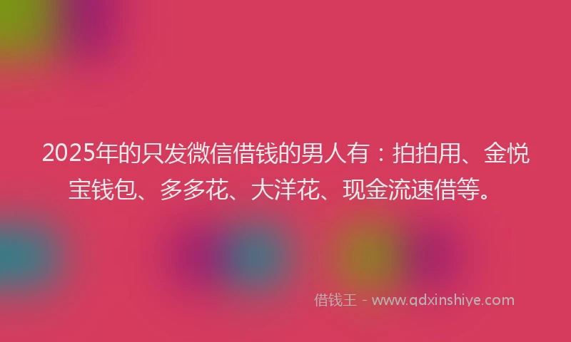 2025年的只发微信借钱的男人有：拍拍用、金悦宝钱包、多多花、大洋花、现金流速借等。