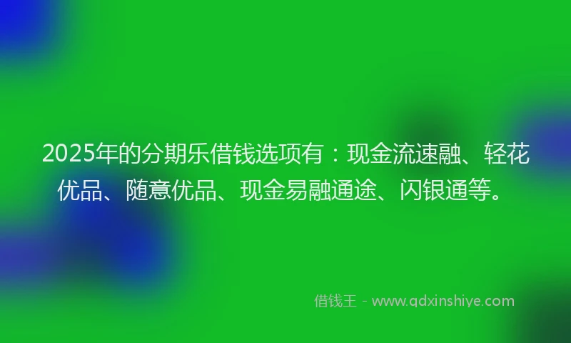 2025年的分期乐借钱选项有：现金流速融、轻花优品、随意优品、现金易融通途、闪银通等。