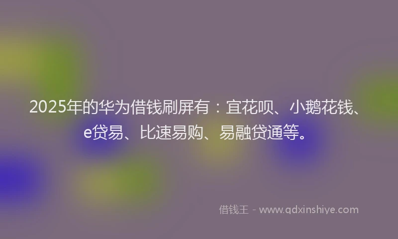 2025年的华为借钱刷屏有：宜花呗、小鹅花钱、e贷易、比速易购、易融贷通等。