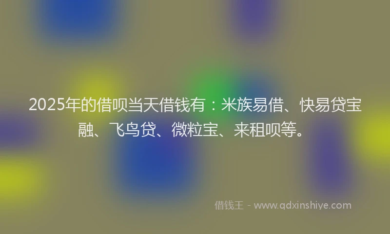 2025年的借呗当天借钱有：米族易借、快易贷宝融、飞鸟贷、微粒宝、来租呗等。