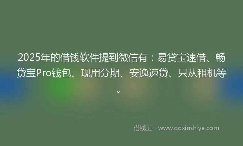 2025年的借钱软件提到微信有:易贷宝速借、畅贷宝Pro钱包、现用分期、安逸速贷、只从租机等。