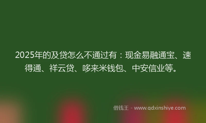 2025年的及贷怎么不通过有：现金易融通宝、速得通、祥云贷、哆来米钱包、中安信业等。