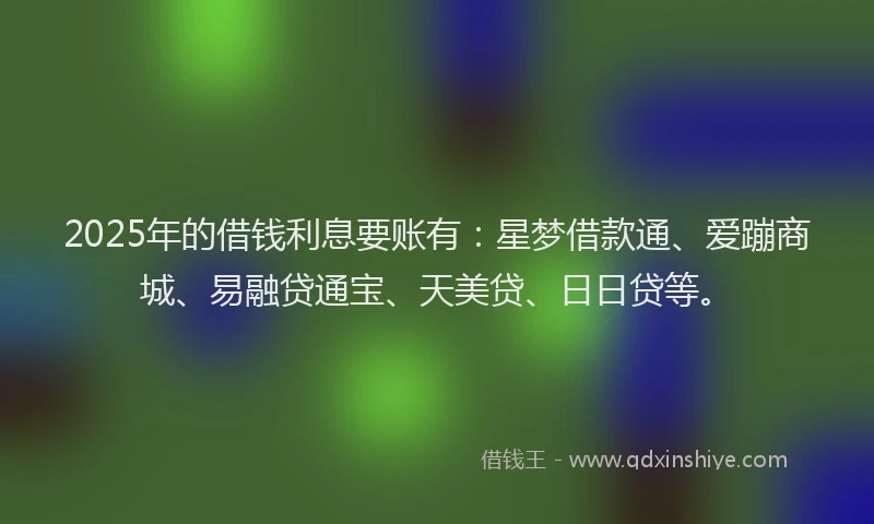 2025年的借钱利息要账有：星梦借款通、爱蹦商城、易融贷通宝、天美贷、日日贷等。