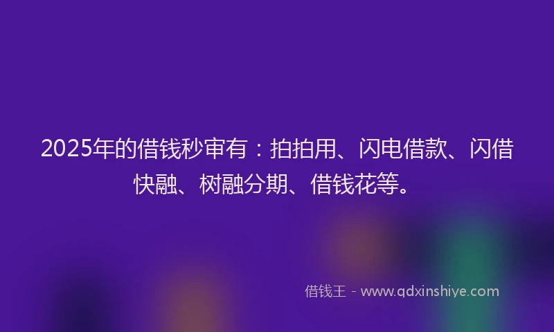 2025年的借钱秒审有：拍拍用、闪电借款、闪借快融、树融分期、借钱花等。