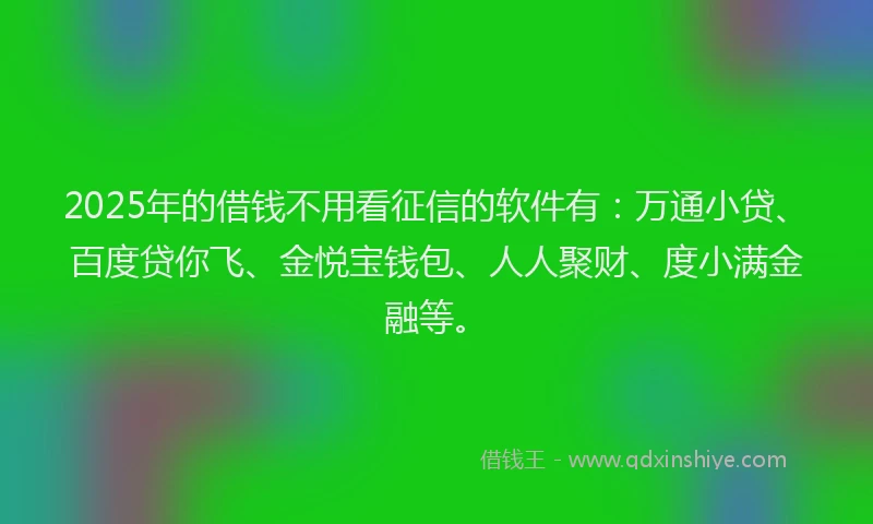 2025年的借钱不用看征信的软件有：万通小贷、百度贷你飞、金悦宝钱包、人人聚财、度小满金融等。