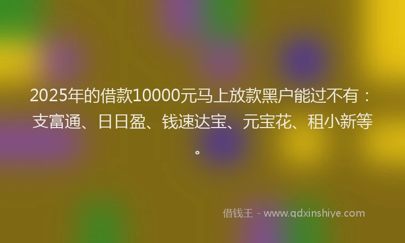 2025年的借款10000元马上放款黑户能过不有：支富通、日日盈、钱速达宝、元宝花、租小新等。