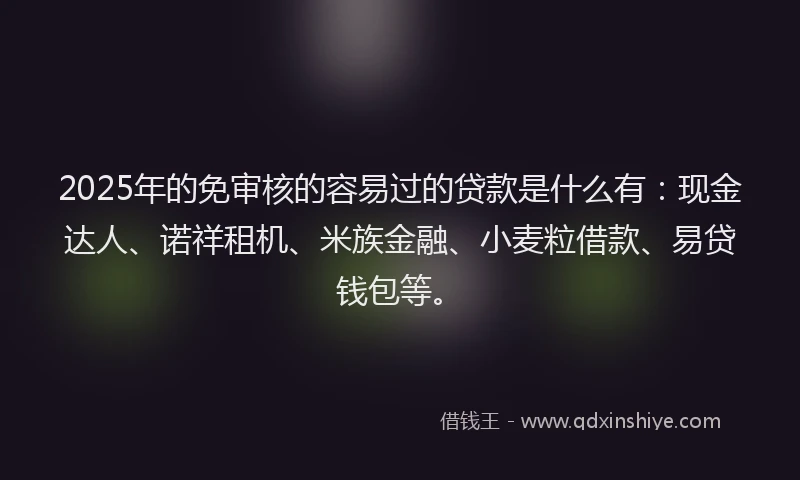 2025年的免审核的容易过的贷款是什么有：现金达人、诺祥租机、米族金融、小麦粒借款、易贷钱包等。
