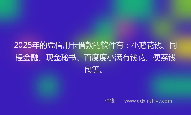 2025年的凭信用卡借款的软件有：小鹅花钱、同程金融、现金秘书、百度度小满有钱花、便荔钱包等。