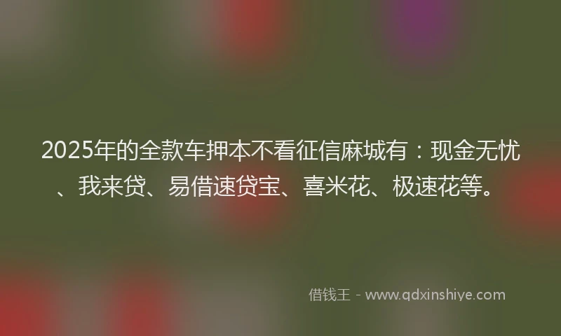 2025年的全款车押本不看征信麻城有:现金无忧、我来贷、易借速贷宝、喜米花、极速花等。