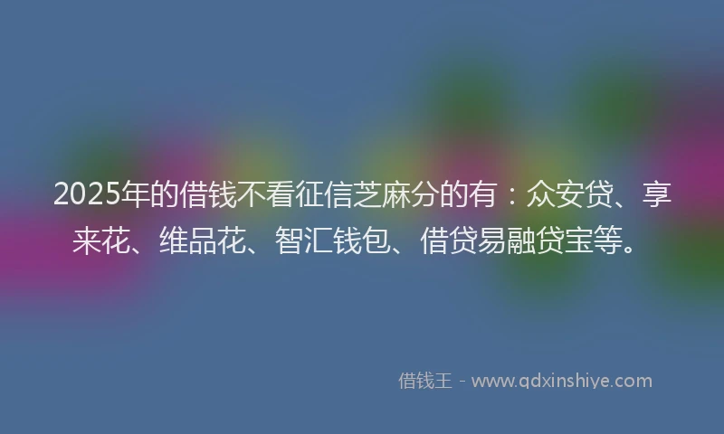 2025年的借钱不看征信芝麻分的有：众安贷、享来花、维品花、智汇钱包、借贷易融贷宝等。