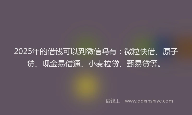 2025年的借钱可以到微信吗有：微粒快借、原子贷、现金易借通、小麦粒贷、甄易贷等。
