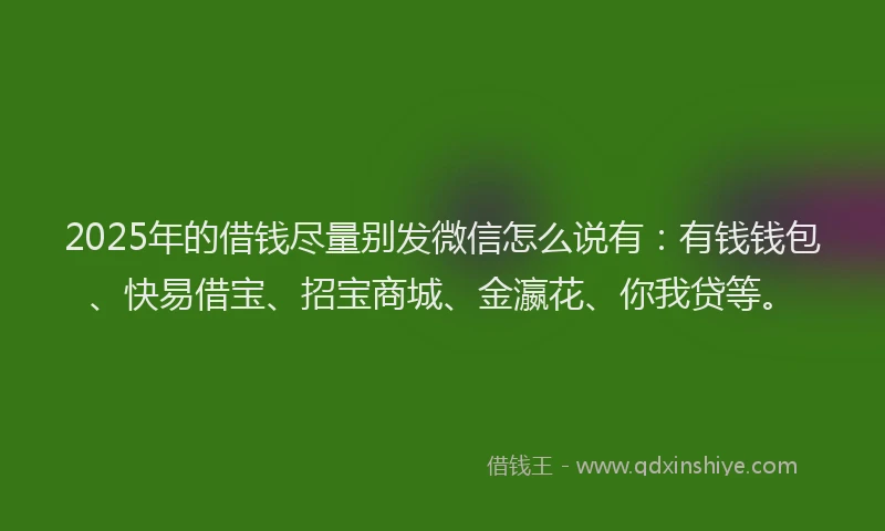 2025年的借钱尽量别发微信怎么说有：有钱钱包、快易借宝、招宝商城、金瀛花、你我贷等。