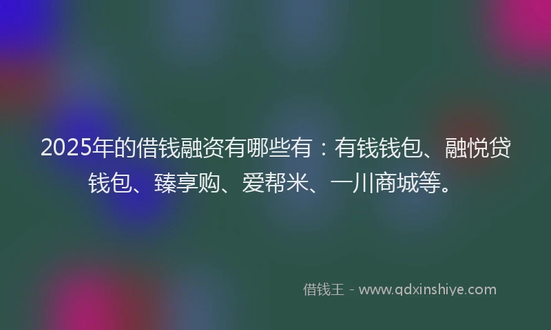 2025年的借钱融资有哪些有：有钱钱包、融悦贷钱包、臻享购、爱帮米、一川商城等。