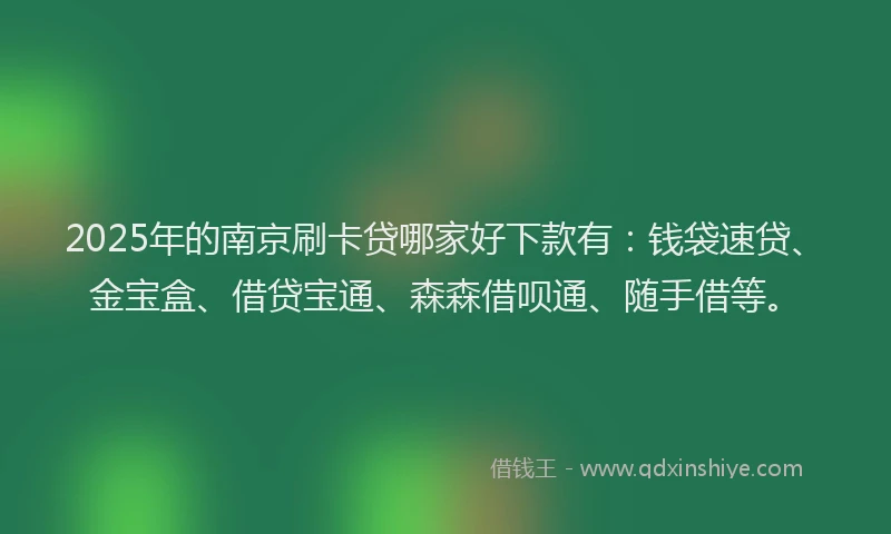 2025年的南京刷卡贷哪家好下款有：钱袋速贷、金宝盒、借贷宝通、森森借呗通、随手借等。