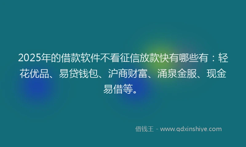 2025年的借款软件不看征信放款快有哪些有：轻花优品、易贷钱包、沪商财富、涌泉金服、现金易借等。