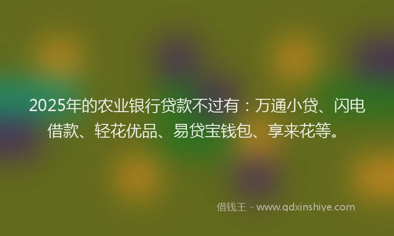 2025年的农业银行贷款不过有：万通小贷、闪电借款、轻花优品、易贷宝钱包、享来花等。