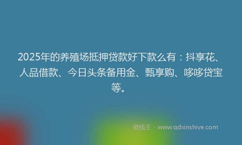 2025年的养殖场抵押贷款好下款么有：抖享花、人品借款、今日头条备用金、甄享购、哆哆贷宝等。
