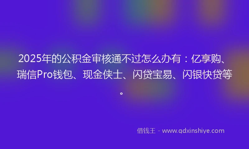 2025年的公积金审核通不过怎么办有：亿享购、瑞信Pro钱包、现金侠士、闪贷宝易、闪银快贷等。