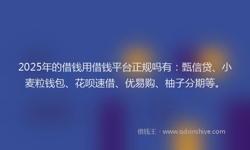 2025年的借钱用借钱平台正规吗有：甄信贷、小麦粒钱包、花呗速借、优易购、柚子分期等。