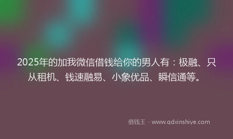 2025年的加我微信借钱给你的男人有：极融、只从租机、钱速融易、小象优品、瞬信通等。