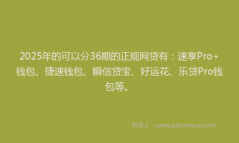 2025年的可以分36期的正规网贷有：速享Pro+钱包、捷速钱包、瞬信贷宝、好运花、乐贷Pro钱包等。