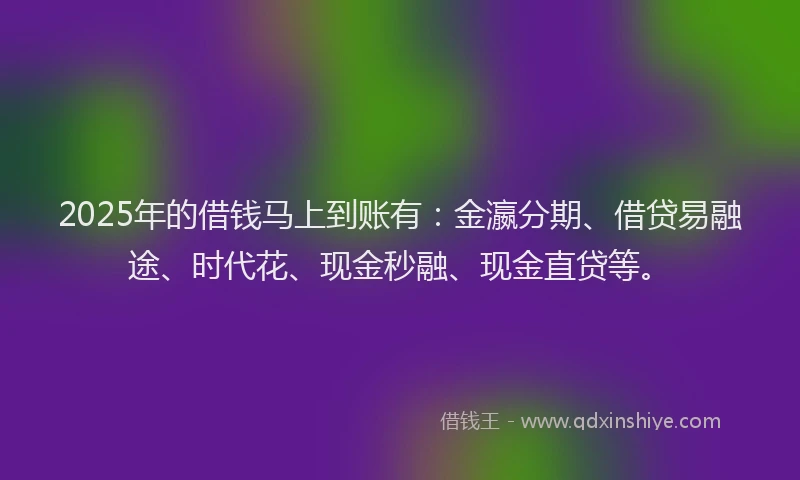 2025年的借钱马上到账有：金瀛分期、借贷易融途、时代花、现金秒融、现金直贷等。
