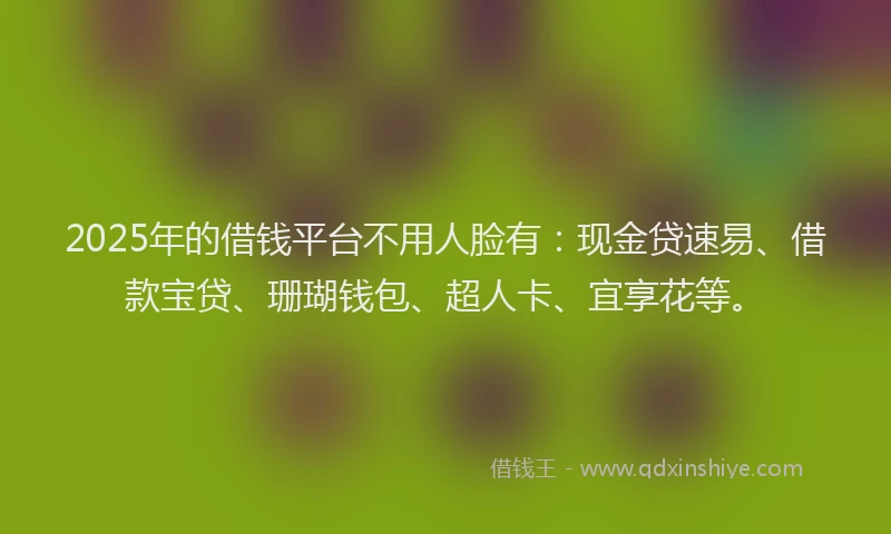 2025年的借钱平台不用人脸有：现金贷速易、借款宝贷、珊瑚钱包、超人卡、宜享花等。