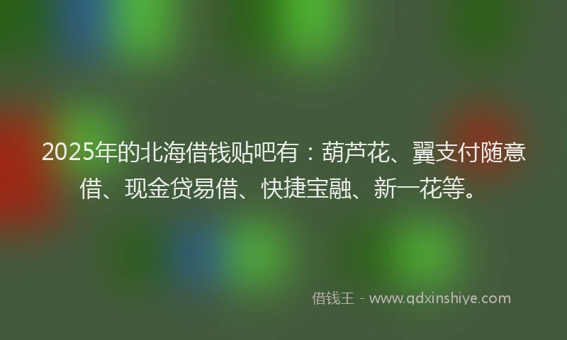 2025年的北海借钱贴吧有：葫芦花、翼支付随意借、现金贷易借、快捷宝融、新一花等。