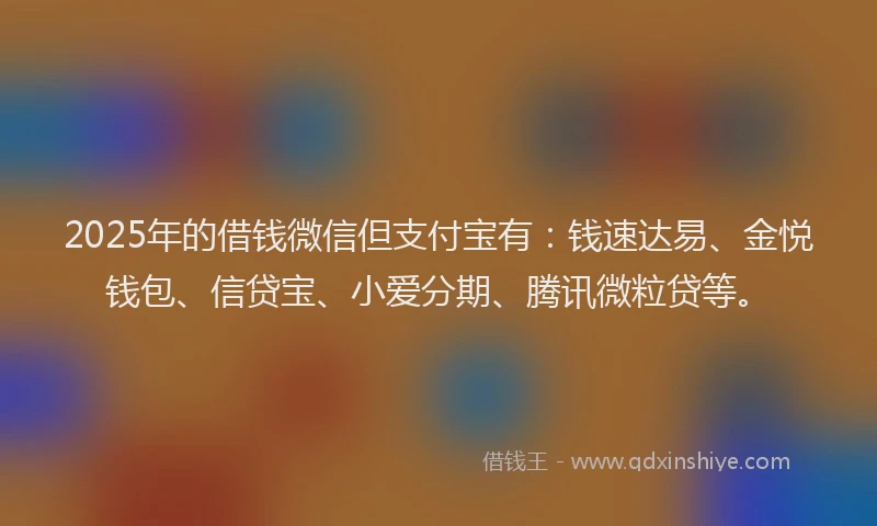 2025年的借钱微信但支付宝有：钱速达易、金悦钱包、信贷宝、小爱分期、腾讯微粒贷等。