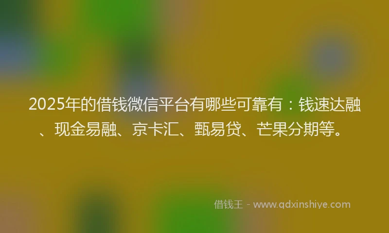 2025年的借钱微信平台有哪些可靠有：钱速达融、现金易融、京卡汇、甄易贷、芒果分期等。