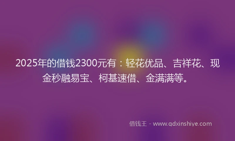 2025年的借钱2300元有：轻花优品、吉祥花、现金秒融易宝、柯基速借、金满满等。