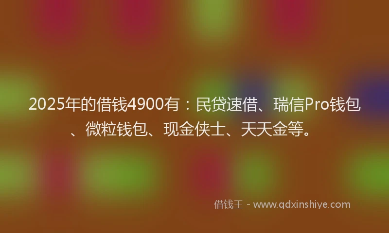 2025年的借钱4900有：民贷速借、瑞信Pro钱包、微粒钱包、现金侠士、天天金等。