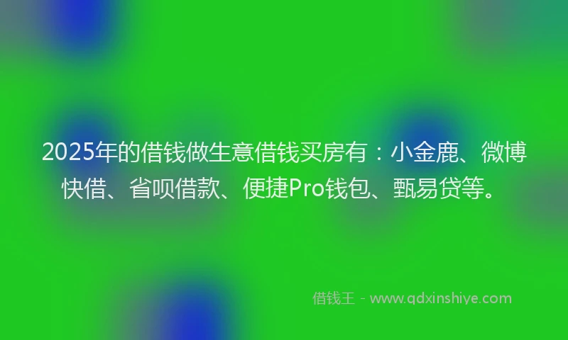 2025年的借钱做生意借钱买房有：小金鹿、微博快借、省呗借款、便捷Pro钱包、甄易贷等。