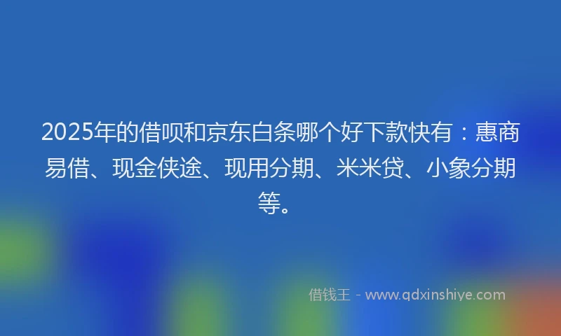 2025年的借呗和京东白条哪个好下款快有：惠商易借、现金侠途、现用分期、米米贷、小象分期等。