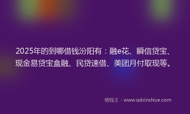 2025年的到哪借钱汾阳有：融e花、瞬信贷宝、现金易贷宝盒融、民贷速借、美团月付取现等。