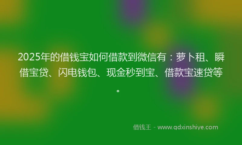 2025年的借钱宝如何借款到微信有：萝卜租、瞬借宝贷、闪电钱包、现金秒到宝、借款宝速贷等。