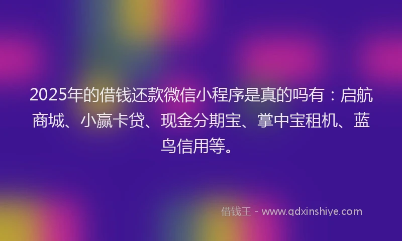 2025年的借钱还款微信小程序是真的吗有：启航商城、小赢卡贷、现金分期宝、掌中宝租机、蓝鸟信用等。
