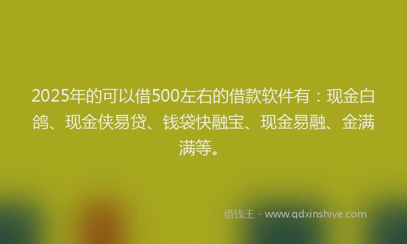 2025年的可以借500左右的借款软件有：现金白鸽、现金侠易贷、钱袋快融宝、现金易融、金满满等。