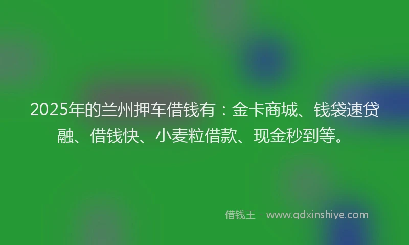 2025年的兰州押车借钱有：金卡商城、钱袋速贷融、借钱快、小麦粒借款、现金秒到等。