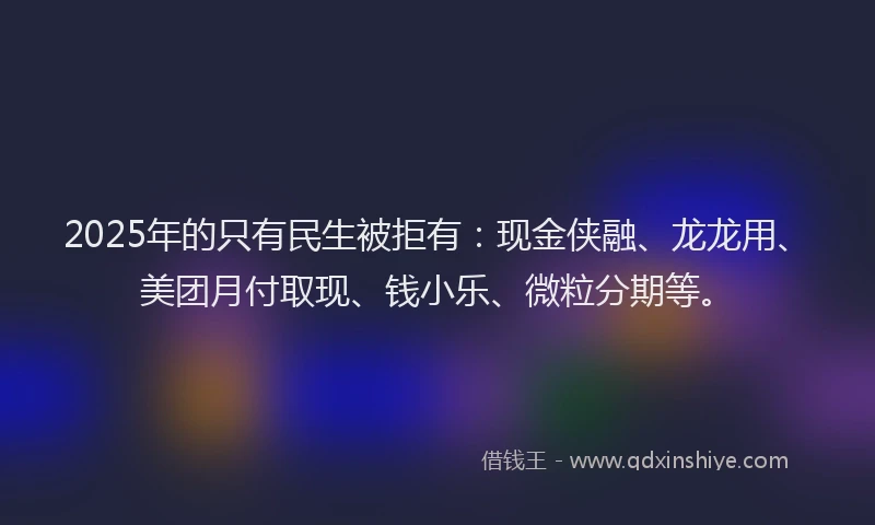 2025年的只有民生被拒有：现金侠融、龙龙用、美团月付取现、钱小乐、微粒分期等。