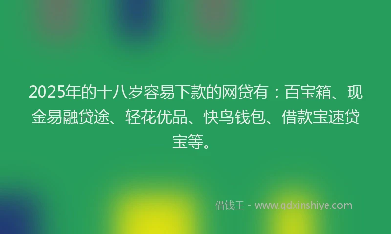 2025年的十八岁容易下款的网贷有：百宝箱、现金易融贷途、轻花优品、快鸟钱包、借款宝速贷宝等。