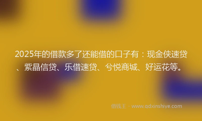 2025年的借款多了还能借的口子有：现金侠速贷、紫晶信贷、乐借速贷、兮悦商城、好运花等。
