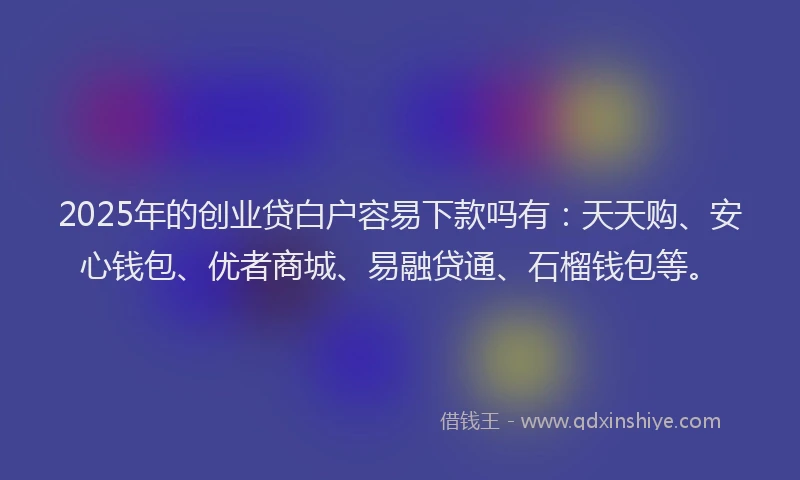 2025年的创业贷白户容易下款吗有：天天购、安心钱包、优者商城、易融贷通、石榴钱包等。