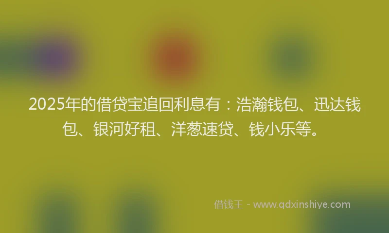 2025年的借贷宝追回利息有：浩瀚钱包、迅达钱包、银河好租、洋葱速贷、钱小乐等。