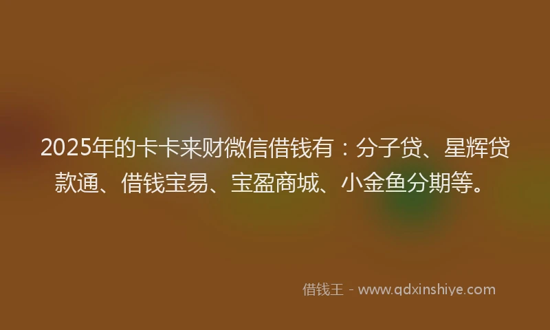 2025年的卡卡来财微信借钱有：分子贷、星辉贷款通、借钱宝易、宝盈商城、小金鱼分期等。