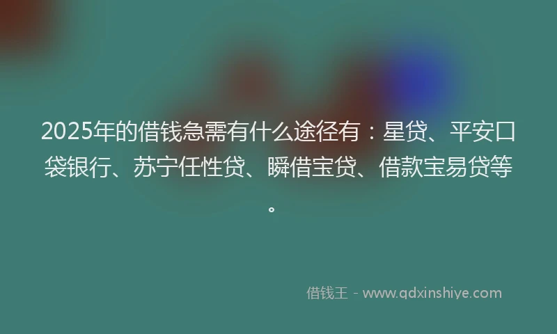2025年的借钱急需有什么途径有：星贷、平安口袋银行、苏宁任性贷、瞬借宝贷、借款宝易贷等。