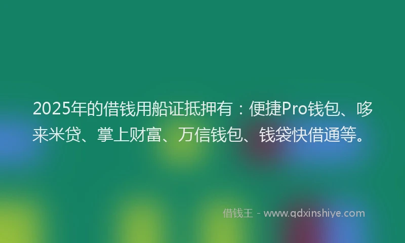 2025年的借钱用船证抵押有：便捷Pro钱包、哆来米贷、掌上财富、万信钱包、钱袋快借通等。