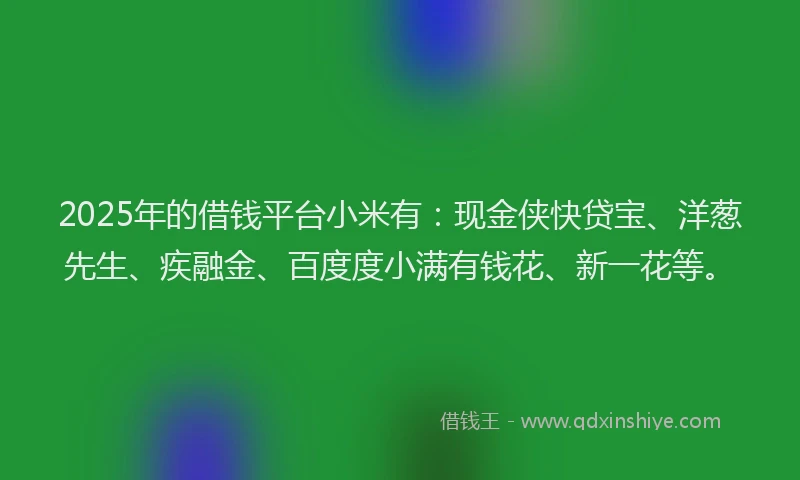 2025年的借钱平台小米有：现金侠快贷宝、洋葱先生、疾融金、百度度小满有钱花、新一花等。