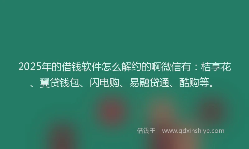 2025年的借钱软件怎么解约的啊微信有：桔享花、翼贷钱包、闪电购、易融贷通、酷购等。